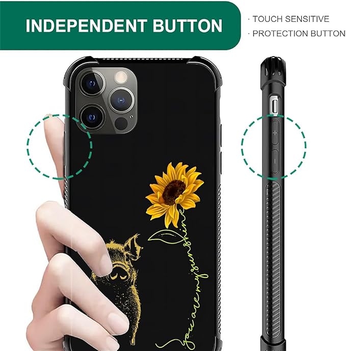 for iPhone 11 Pro Max Case, Pig Sunflower Yellow Sunshine Pattern Graphic Design Girl Boy Soft Silicone Hard Acrylic Shock Protection for iPhone 11 Pro Max