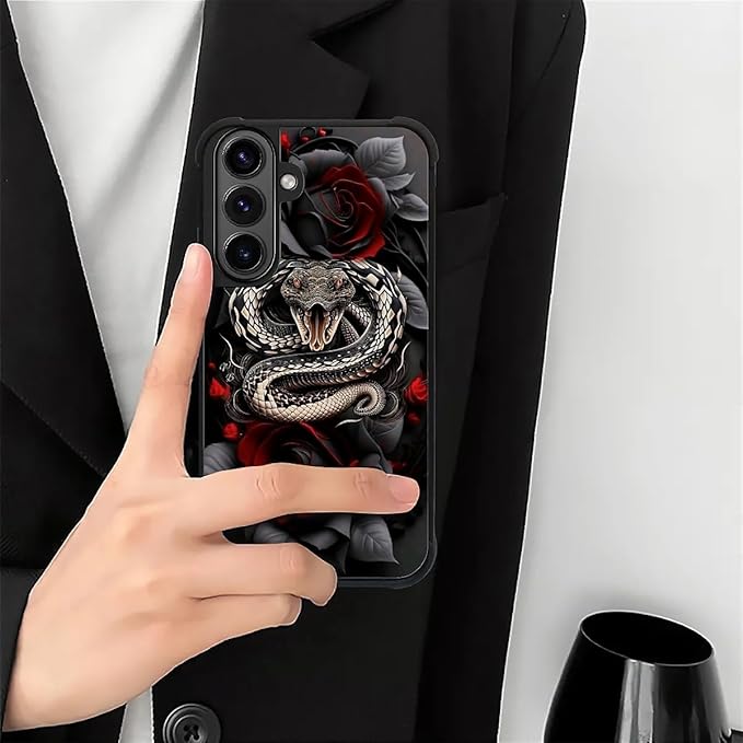 for Samsung Galaxy S26 Plus Case,Graphic Design for Girl Boy Soft Silicone Hard Acrylic Shock Protection Designed for Samsung Galaxy S26 Plus Entwined Rose Snake Pattern
