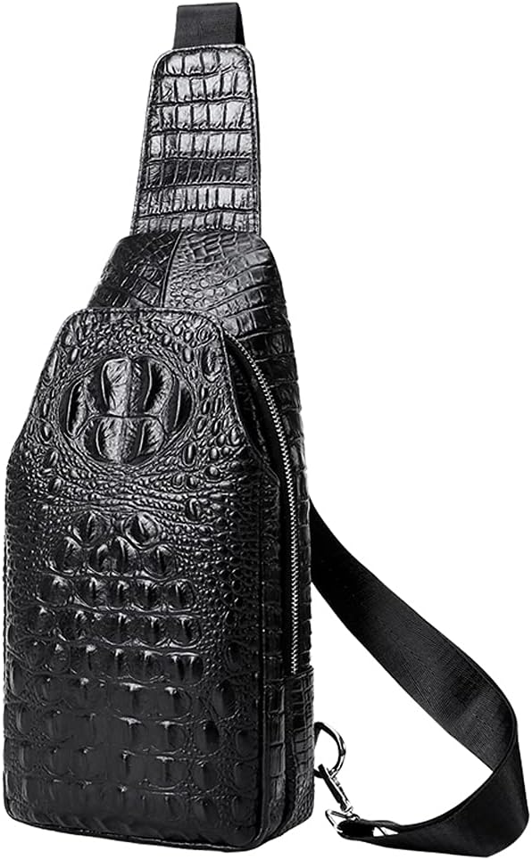 Hebetag Leather Sling Bag Crossbody Backpack for Men Travel Outdoor Office Work Camping Hunting Hiking Shoulder Chest Pack Casual Daypack, Black