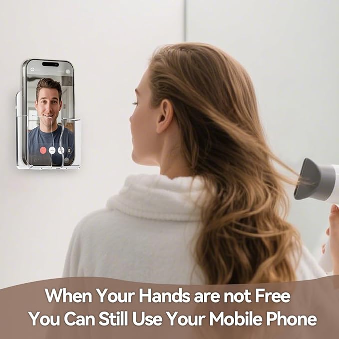 2 Pcs Clear Wall Mount Phone Holders , Self Adhesive Plastic Stand, Compatible With iphone And Android Smartphones. Bedside Cell Mobile Phone Accessories,for Home Office And Dormitories Organizer.