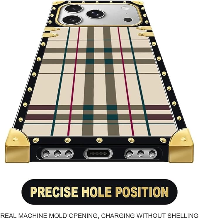 for iPhone 17 Pro Max Case Luxury Golden Decoration for Girl Women Soft TPU Shockproof Protective Hard PC Back for iPhone 17 Pro Max Crazy Pattern Black Red Beige Stripes