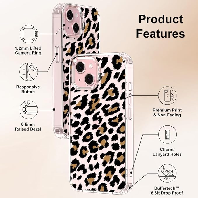 MOSNOVO Case for iPhone 15 Plus/iPhone 14 Plus, [Buffertech 6.6ft Military-Grade Drop Protection] [Anti Peel Off Tech] Clear TPU Bumper Phone Case Cover Design - Leopard Print