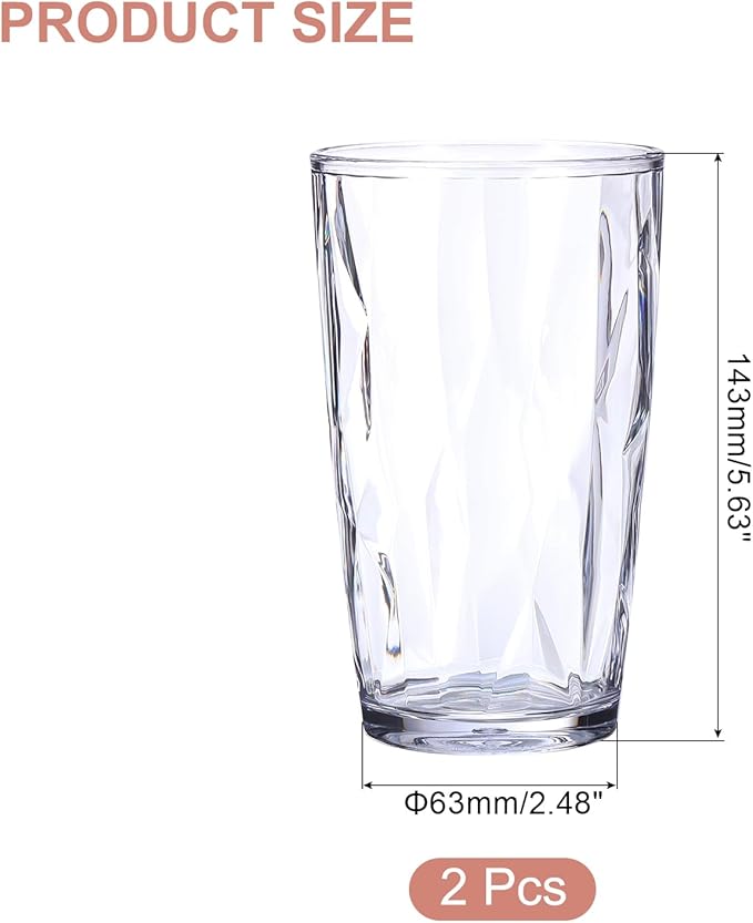 uxcell 17oz Acrylic Drinking Glasses, 2Pcs Plastic Reusable Tumblers Drinkware Unbreakable Water Glasses Cups Stackable & Dishwasher Safe for Home Outdoors Restaurant, Transparent
