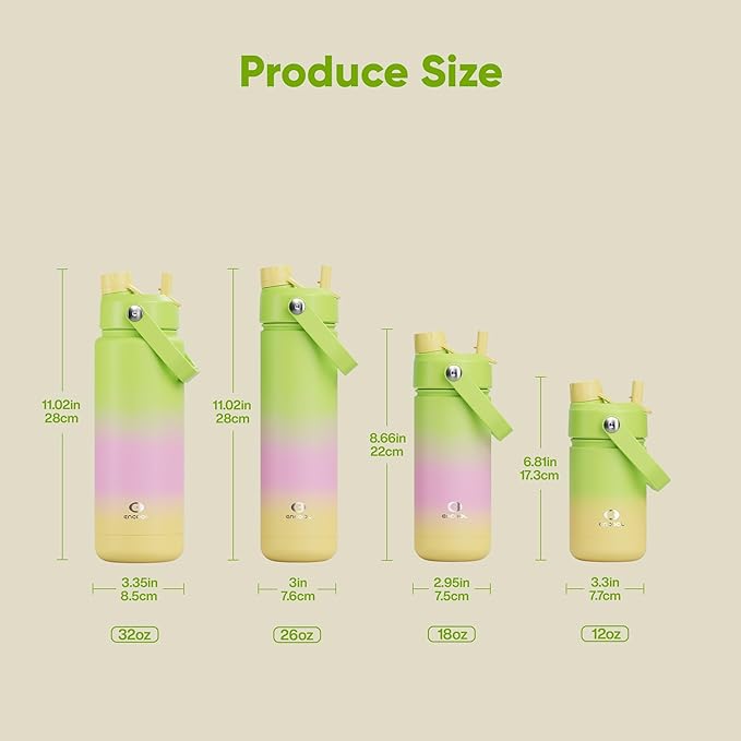 ENCOOL Insulated Water Bottle with Straw Stainless Steel Water Bottle, Leak-Proof, BPA-Free, Double Wall Vacuum Keeps Cold for 24 Hours for Sports, Travel, School (32 oz, Morning Dew)