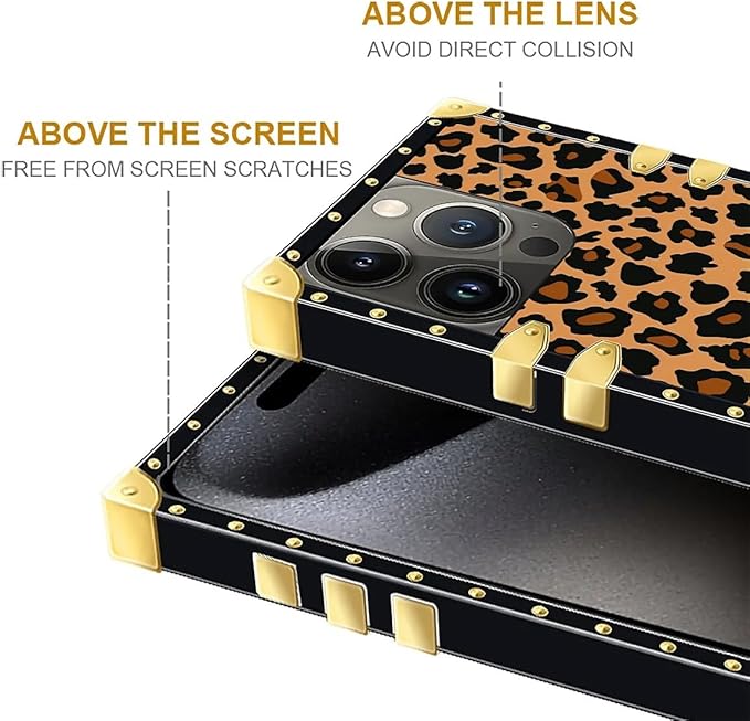 Compatible with iPhone 16 Pro Case, Brown Leopard Texture Luxury Golden Decoration for Girl Women Soft TPU Shockproof Protective Hard PC Back
