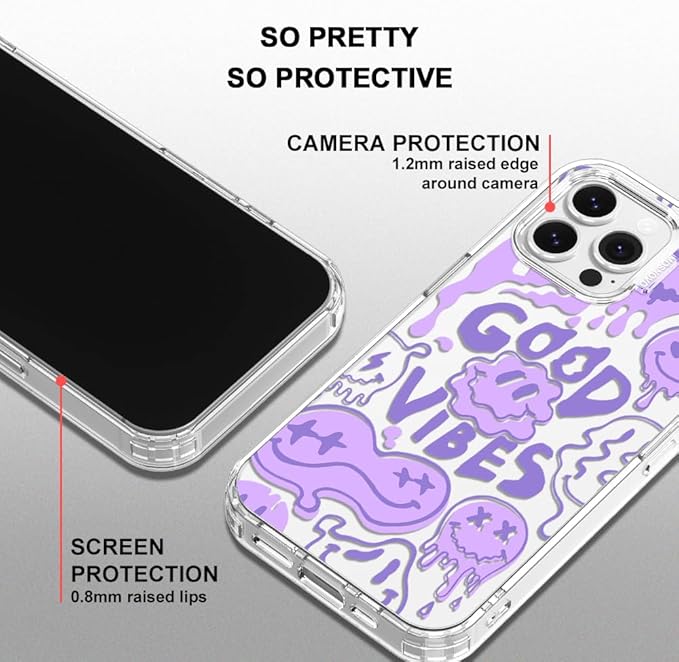 MOSNOVO Case for iPhone 13 Pro Max, [Buffertech 6.6ft Military-Grade Drop Protection] [Anti Peel Off Tech] Clear TPU Bumper Phone Case Cover Design - Good Vibes