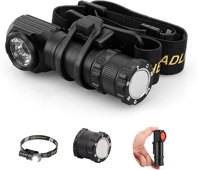 2 in 1 Detachable Flashlight & Headlamp, LED Rechargeable Head Lamp High Lumens for Adults - Hard Hat Light Running Headlight with Red Light, Magnet, 180° Tilt, Outdoor, Emergency1PC