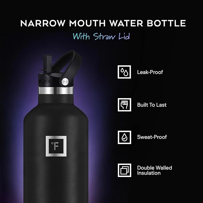 IRON °FLASK Camping & Hiking Hydration Flask with Straw, BPA-Free Insulated Stainless Steel Sports Water Bottle - 24 oz Dark Rainbow