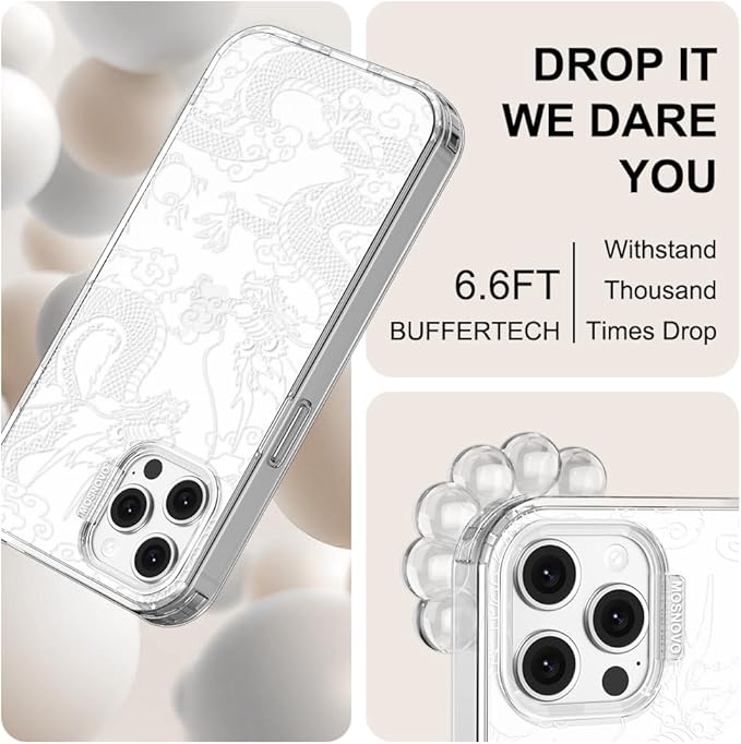 MOSNOVO Case for iPhone 12 & iPhone 12 Pro, [Buffertech 6.6ft Military-Grade Drop Protection] [Anti Peel Off Tech] Clear TPU Bumper Phone Case Cover Design - White Dragon