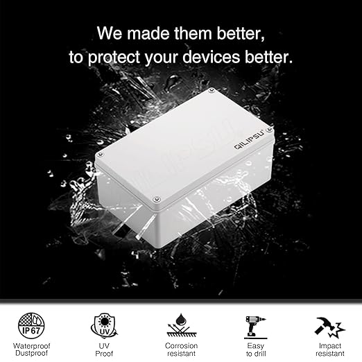 QILIPSU Junction Box with Mounting Plate 250x150x100mm, ABS Plastic DIY Electrical Project Case IP67 Waterproof Dustproof Enclosure Grey (9.8"x5.9"x3.9")