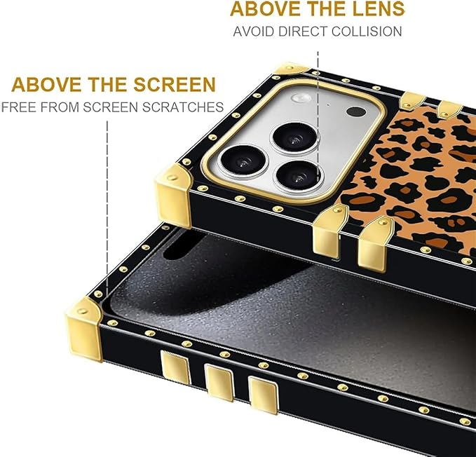 for iPhone 17 Pro Case Luxury Golden Decoration for Girl Women Soft TPU Shockproof Protective Hard PC Back for iPhone 17 Pro Crazy Pattern Brown Leopard Texture