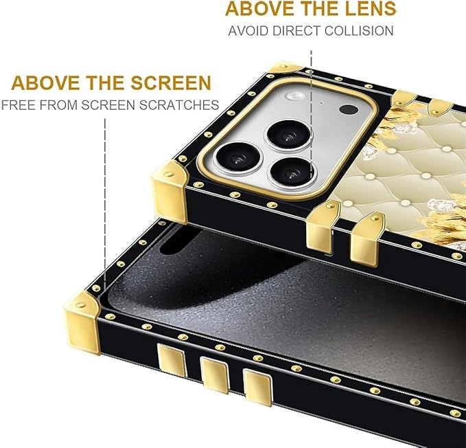 for iPhone 17 Pro Case Luxury Golden Decoration for Girl Women Soft TPU Shockproof Protective Hard PC Back for iPhone 17 Pro Crazy Pattern Sunflower Diamonds Leather