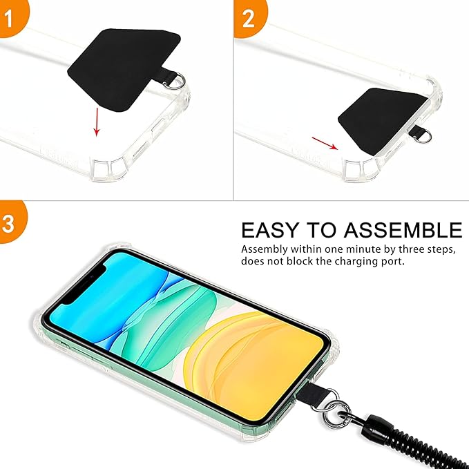 takyu Cell Phone Lanyard, 2 Pack Phone Tether with 4 Pcs Detachable Fabric Pad and Extral Carabiner Compatible with Most Smartphones in Full Coverage Case (Black Black)