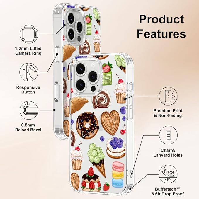 MOSNOVO for iPhone 16 Pro Max Case, Shockproof Military-Grade Protection 6.6ft Drop Tested, Clear Phone Case for iPhone 16 Pro Max, Sweet Treats Design