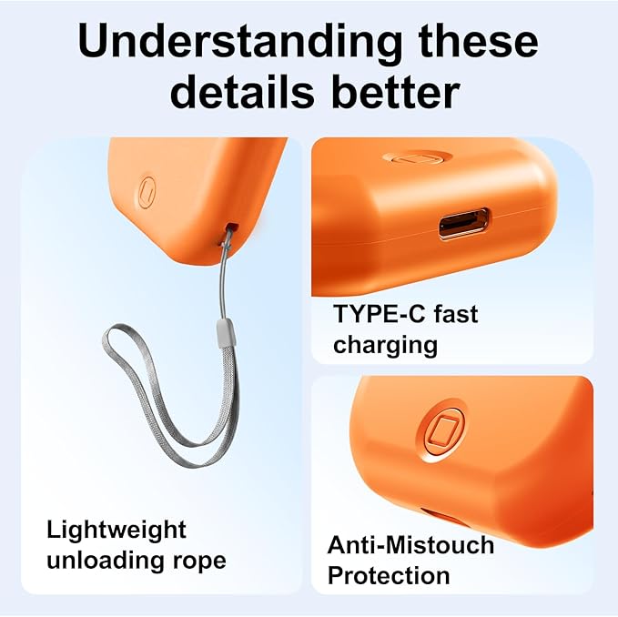 WHATOOK Handheld Mini Fan Small Personal Portable Speed USB Rechargeable Eyelash Fan Lightweight USB Rechargeable for Travel Makeup Girl Women Summer Gift (Orange)