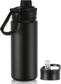 16 oz Insulated Water Bottle with Straw Lids, Stainless Steel Kids Water Bottles for School, Double Wall Vacuum Metal Water Bottle with Straw & Wide Mouth Lid, Black 1 Pack
