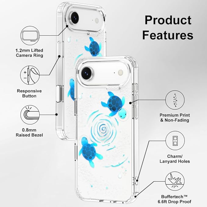 MOSNOVO for iPhone Air Case | Military Grade 6.6ft Drop Tested | Camera Control | Clear with Space Turtle Design