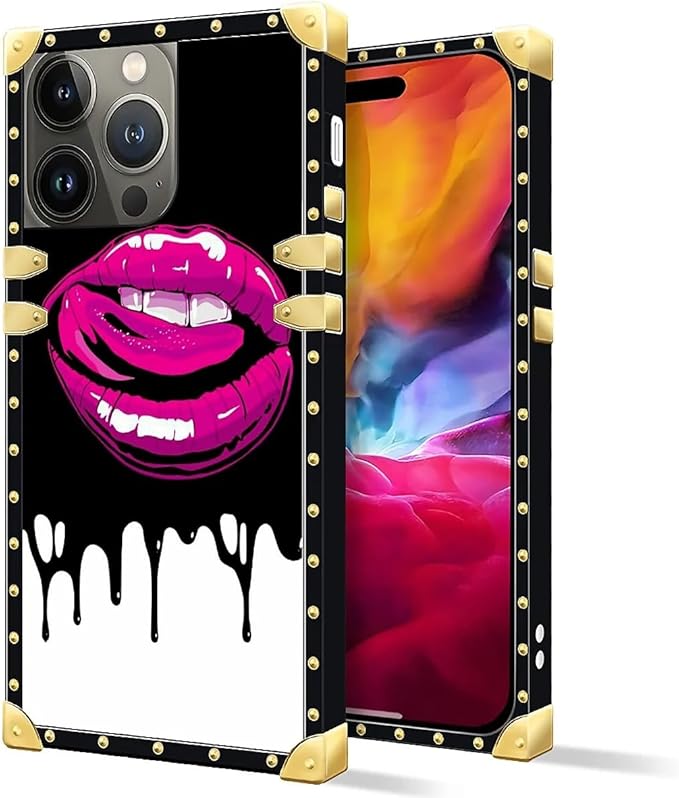 Compatible with iPhone 15 Pro Max Case, Black White Red Slap Sexy Luxury Golden Decoration for Girl Women Soft TPU Shockproof Protective Hard PC Back for iPhone 15 Pro Max