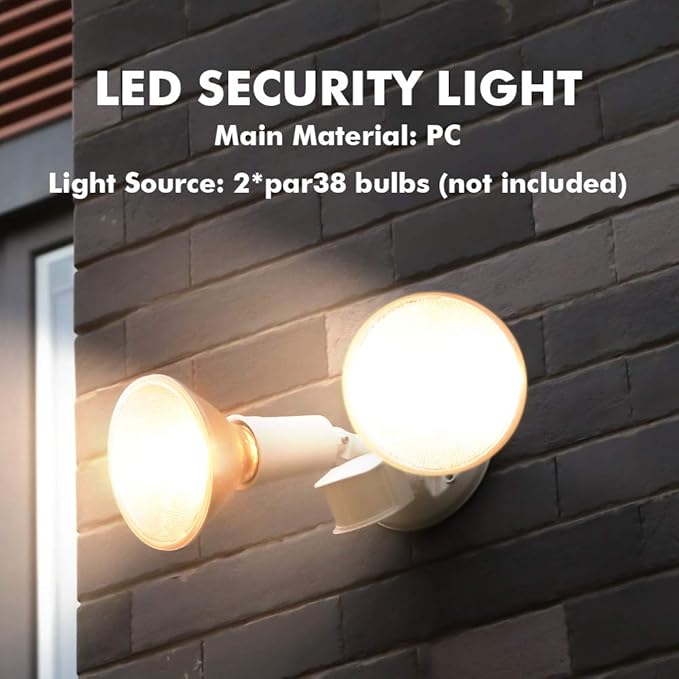 LUTEC 2 Packs 300 Watt Halogen Motion Activated Integrated Dual-Head Floodlight Outdoor, Waterproof Exterior Security Wall Light for Patio, Garden, Yard, White