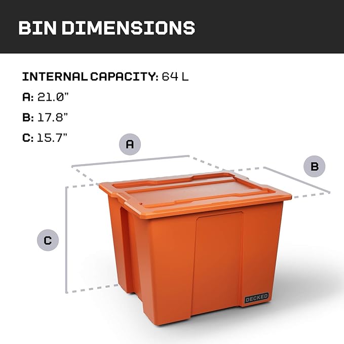 DECKED Payloader 64 L (3-Pack) - 200 lb Load Rated, Heavy-Duty Stackable Garage Storage Bins - Blaze Orange