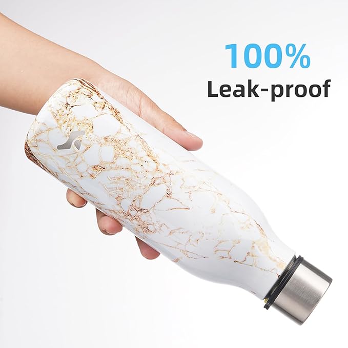 Konokyo Insulated Water Bottle with Strap,18 oz Double Wall Stainless Steel Vacuum Bottles Metal Water Flask,Marble Amber