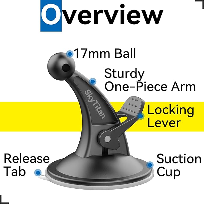 for Garmin GPS Car Mount 2 Pack Replacement Non-Sticky Suction Cup 17mm Ball Mount Windshield Holder fit Garmin Nuvi Drive Dezl RV GPS, Black