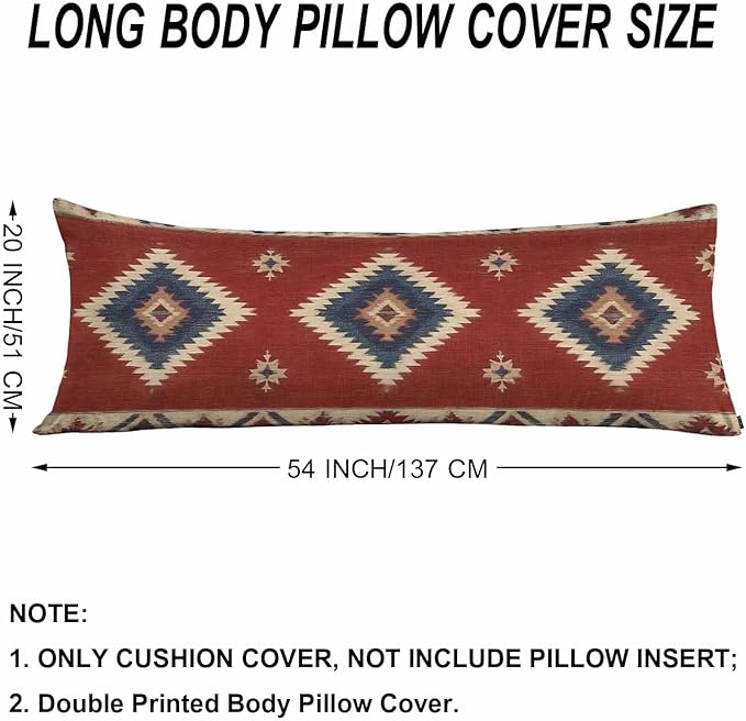 Decorative Body Pillow Covers 20x54inch Ethnic Red, Southwest Native American Style Chevron Body Pillow Case Cushion Cover Wrinkle Fade Body Pillowcases for Bed/Sofa/Couch/Patio/Balcony