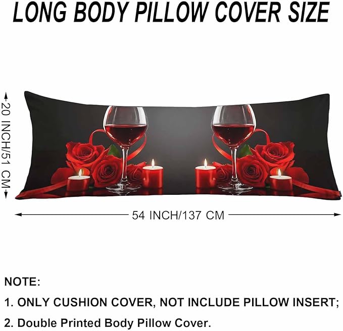 Decorative Home Body Pillow Covers Wine, Red Wine Rose Breathable Pillow Cushion Cases Lumbar Body Pillow Cover Soft Body Pillowcase for Bedroom Couch Sofa 20x54 Inch