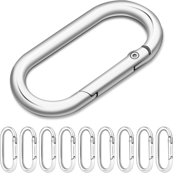 CooBigo 10Pack Oval Large Carabiner Clip, Metal Spring Carabiner Clips for Paracord Keychain Lanyard, Car Key Rings, Dog Tag Clip, Pets Collar Buckles, Purse Keychain Replacement (Sliver)