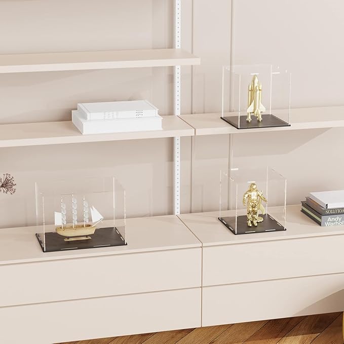 SVENJBB Large Display Case for Display, 16x13x4 Inch Acrylic Box for Book and Map, Clear Acrylic Display Cases with Matte Black Base for Collection Protection and Storage