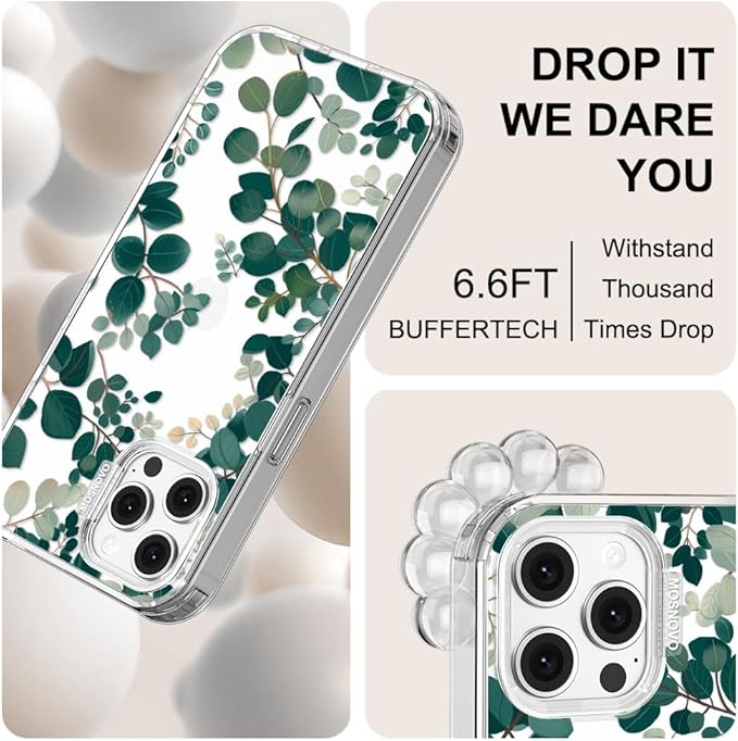 MOSNOVO Case for iPhone 12 & iPhone 12 Pro, [Buffertech 6.6ft Military-Grade Drop Protection] [Anti Peel Off Tech] Clear TPU Bumper Phone Case Cover Design - Eucalyptus