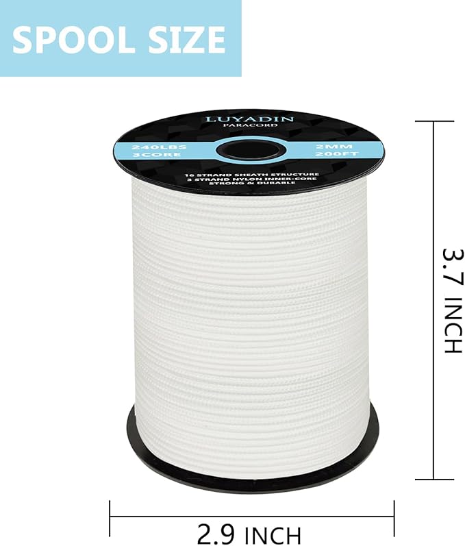 Paracord 240lb - Diameter 2mm Micro Utility Cord -3 Strand Parachute Spool Cord - 100ft 200ft,Paracord for Camping,Hiking,Fishing,Outdoor and DIY
