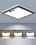 Annaror 12in Motion Sensor Ceiling Light Wired, 3000K 4000K 5000K Selectable, 24W Flush Mount Square Motion Ceiling Light with 3 Timer for Closet Porch Stairs Hallway, Black