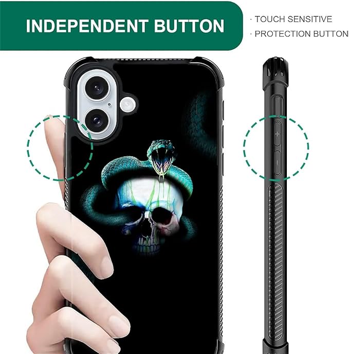for iPhone 16 Case, Skeleton Winding Snake Pattern Graphic Design Girl Boy Soft Silicone Hard Acrylic Shock Protection for iPhone 16