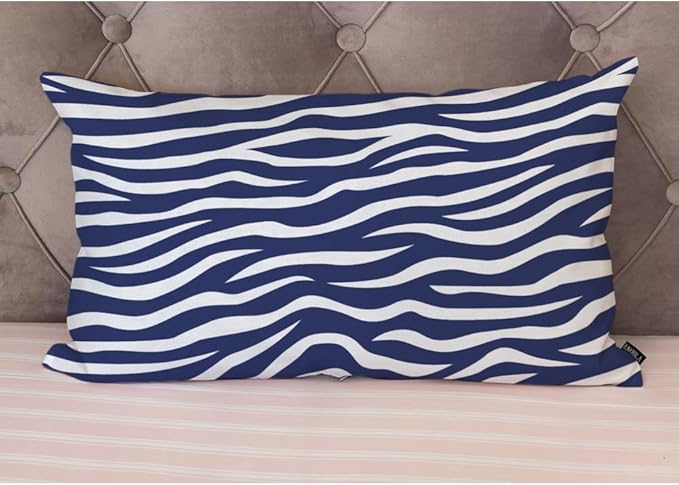 EKOBLA Zebra Stripe 12x20 Pillow Case Distressed Navy Blue White Animal Skin Print Wave Decorative Pillow Covers Cotton Linen Cushion Cover for Home Sofa Couch Decor 12x20 Inches