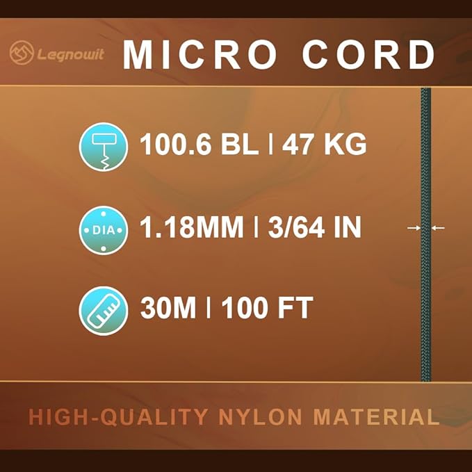 Micro Paracord, 1.18mm x 100ft Thin Mini Utility Braided Small Paracord for Crafting, DIY Project, Camping and More