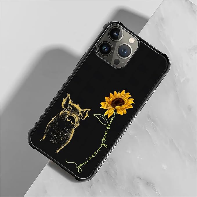 for iPhone 15 Pro Case, Pig Sunflower Yellow Sunshine Pattern Graphic Design Girl Boy Soft Silicone Hard Acrylic Shock Protection for iPhone 15 Pro