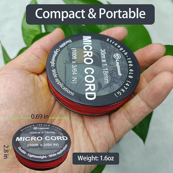 Micro Paracord, 1.18mm x 100ft Thin Mini Utility Braided Small Paracord for Crafting, DIY Project, Camping and More