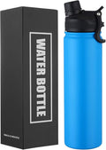 Insulated Water Bottle 24oz, Stainless Steel Double Wall Vacuum Sports Flask with 2-in-1 Straw & Chug Lid, BPA-Free, Leak Proof, Keeps Cold 24H for Travel Gym School