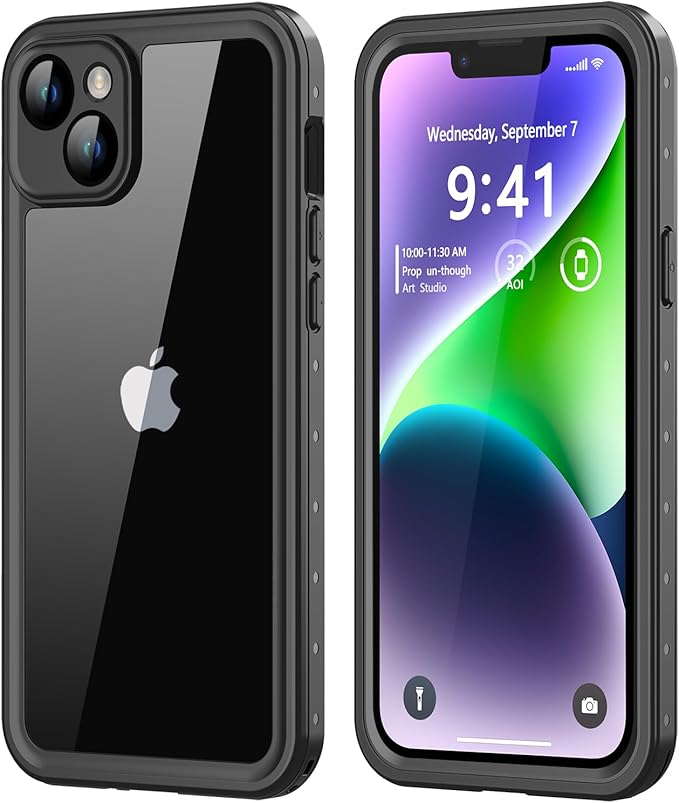 Protebox for iPhone 14 Waterproof Case with Built-in Screen Protector, Shockproof Dustproof Full Body Protective IP68 Waterproof Phone Case for iPhone 14 6.1 inch (Black/Clear)