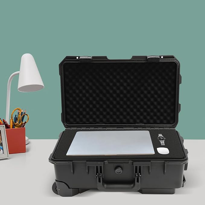 22" Weatherproof Hard Case Rolling Waterproof Case Dry Box with Foam Protective Cases Shockproof Hard Travel Cases For Cameras Lenses Electronic Equipment (Black)