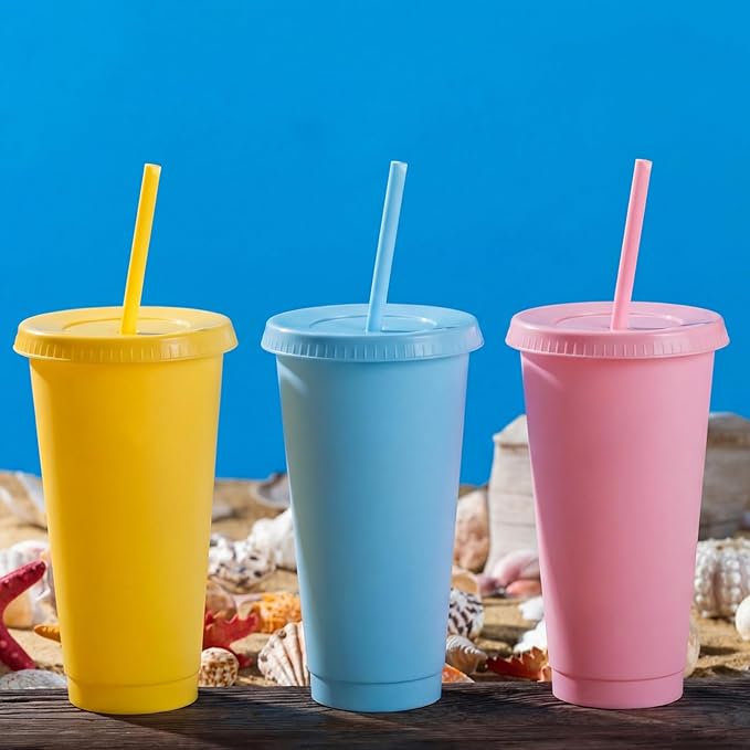 30 PCS 24oz Bulk Plastic Tumblers with Snap Lids, Commercial-Grade Coffee Cups, Durable Reusable Drinkware for Restaurant, Office Use & Outdoor Events(Solid Color)