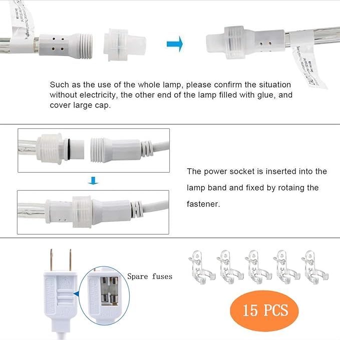 50ft LED Rope Lights Outdoor, 360 LED Connectable and Flexible Tube Lights with 8 Modes, Waterproof LED Rope Lighting for Garden Patio Bedroom Party Pool Indoor Outdoor Christmas Decor (White & Blue)