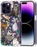 MOSNOVO Case for iPhone 14 Pro Max, [Buffertech 6.6ft Military-Grade Drop Protection] [Anti Peel Off Tech] Clear TPU Bumper Phone Case Cover Design - Space Cat