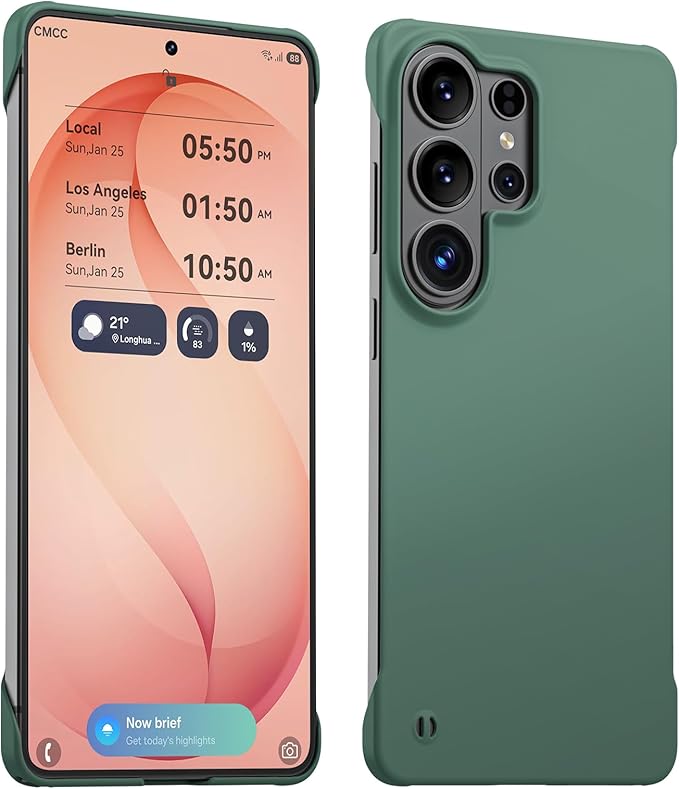 GRECAZO Slim Borderless for Samsung Galaxy S26 Ultra Phone Case 6.9"(2026) Ultra-Thin Lightweight Frameless Matte Hard PC Cover Case with Pull Ring Minimalist Non Slip Rope-Dark Green
