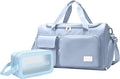 Suruid Gym Bag for Women Men, Travel Duffle Bag Large Capacity Carry On Weekender Bag With Shoe Compartment Gym Tote Dry Wet Separation Duffel Bag with Makeup Bag, Blue