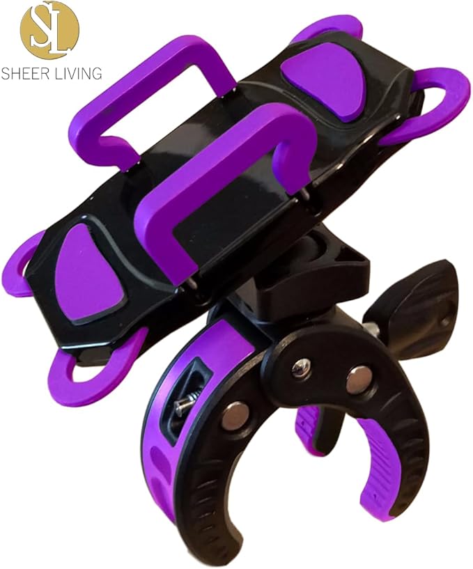 Baby Stroller Phone Holder, Shopping Cart, Golf Cart, Push Cart, Bike Phone Mount, for Motorcycle, Scooter, ATV, Boat, Spin Bike, Treadmill, Handlebar- Universal- iPhone, Cell Phone Clamp (Purple)