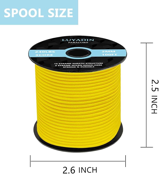 Paracord 240lb - Diameter 2mm Micro Utility Cord -3 Strand Parachute Spool Cord - 100ft 200ft,Paracord for Camping,Hiking,Fishing,Outdoor and DIY