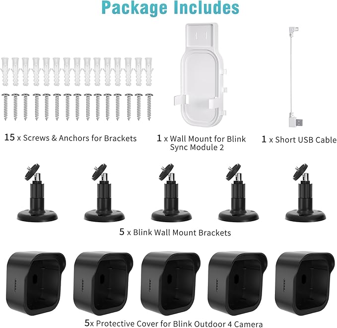 All-New Blink Outdoor Camera Wall Mount,5 Pack Weatherproof Housing, 360 Degrees Adjustable Bracket with Sync Module Core Mount for Blink Outdoor 2K+, 4th & 3rd Gen , Black(Camera is Not Included)