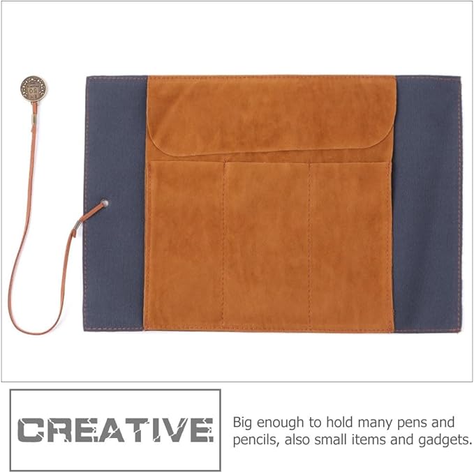 Cabilock Roll up Pencil Case Vintage Map Pu Leather Pencil Pouch Organizer for Artists Writers Travel School with Large Capacity and Secure Strap 2 Pack